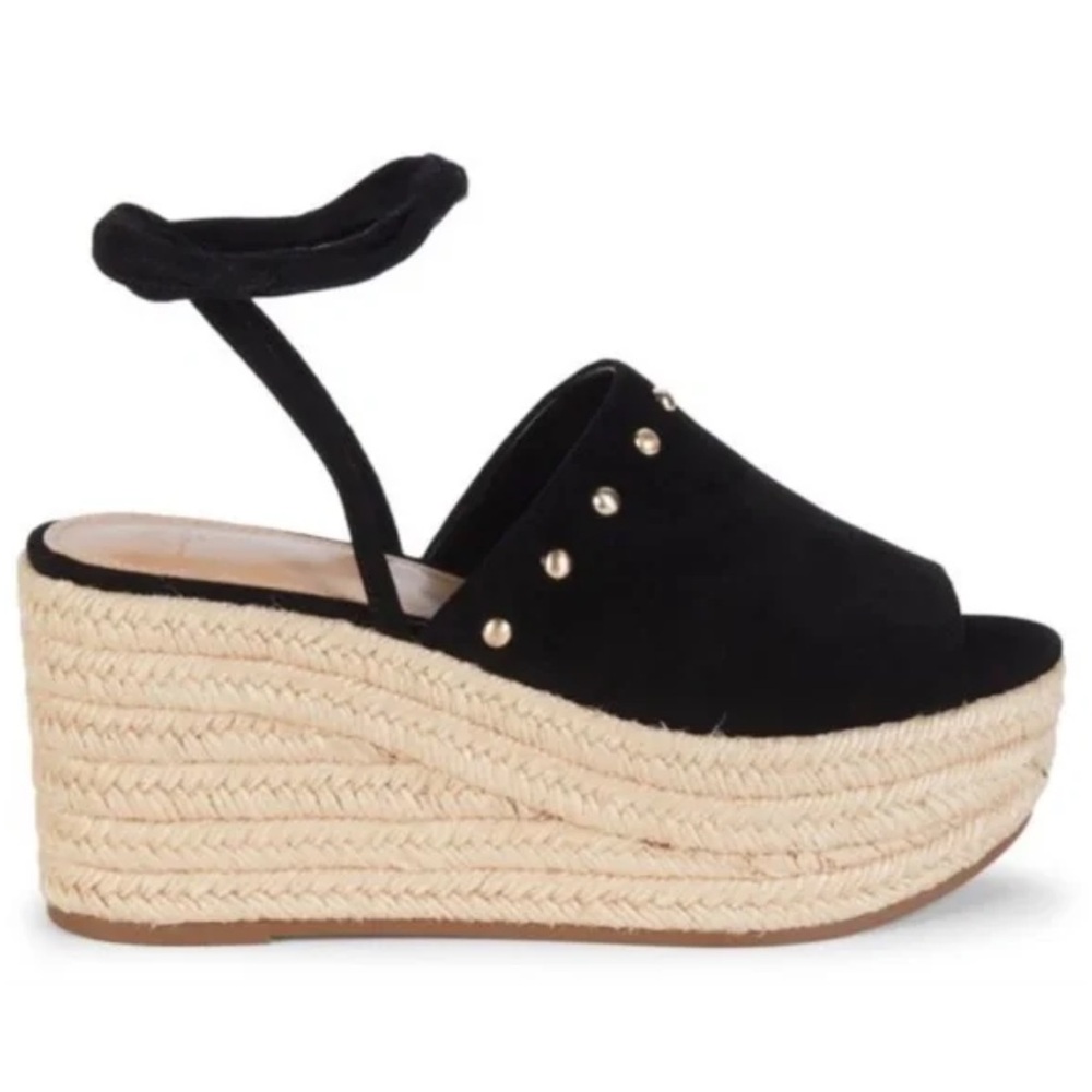 MARC FISHER Verena Lace Up Wedge Espadrille Platform Black Size 9